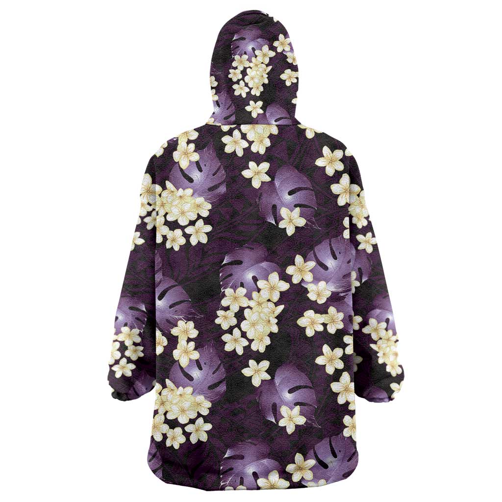 Purple Tropical Hawaii Wearable Blanket Hoodie Seamless Monstera Plumeria Hawaiian Pattern - Polynesian Pride