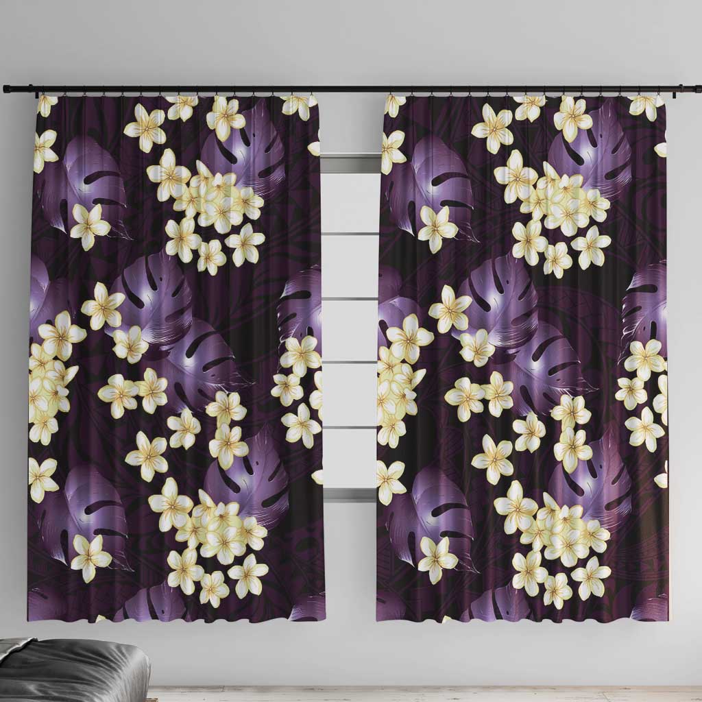 Purple Tropical Hawaii Window Curtain Seamless Monstera Plumeria Hawaiian Pattern - Polynesian Pride