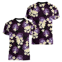 Purple Tropical Hawaii Women V-Neck T-Shirt Seamless Monstera Plumeria Hawaiian Pattern - Polynesian Pride