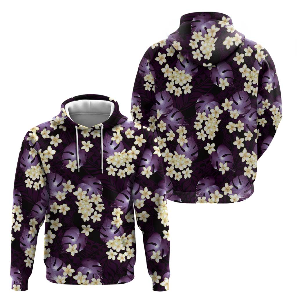 Purple Tropical Hawaii Zip Hoodie Seamless Monstera Plumeria Hawaiian Pattern - Polynesian Pride