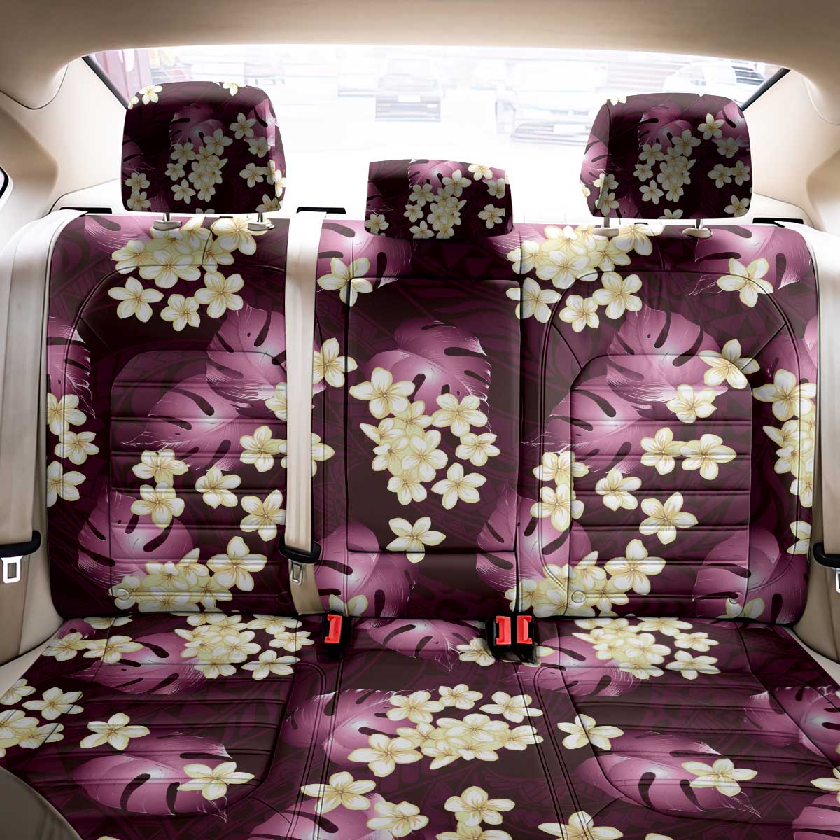 Pink Tropical Hawaii Back Car Seat Cover Seamless Monstera Plumeria Hawaiian Pattern - Polynesian Pride