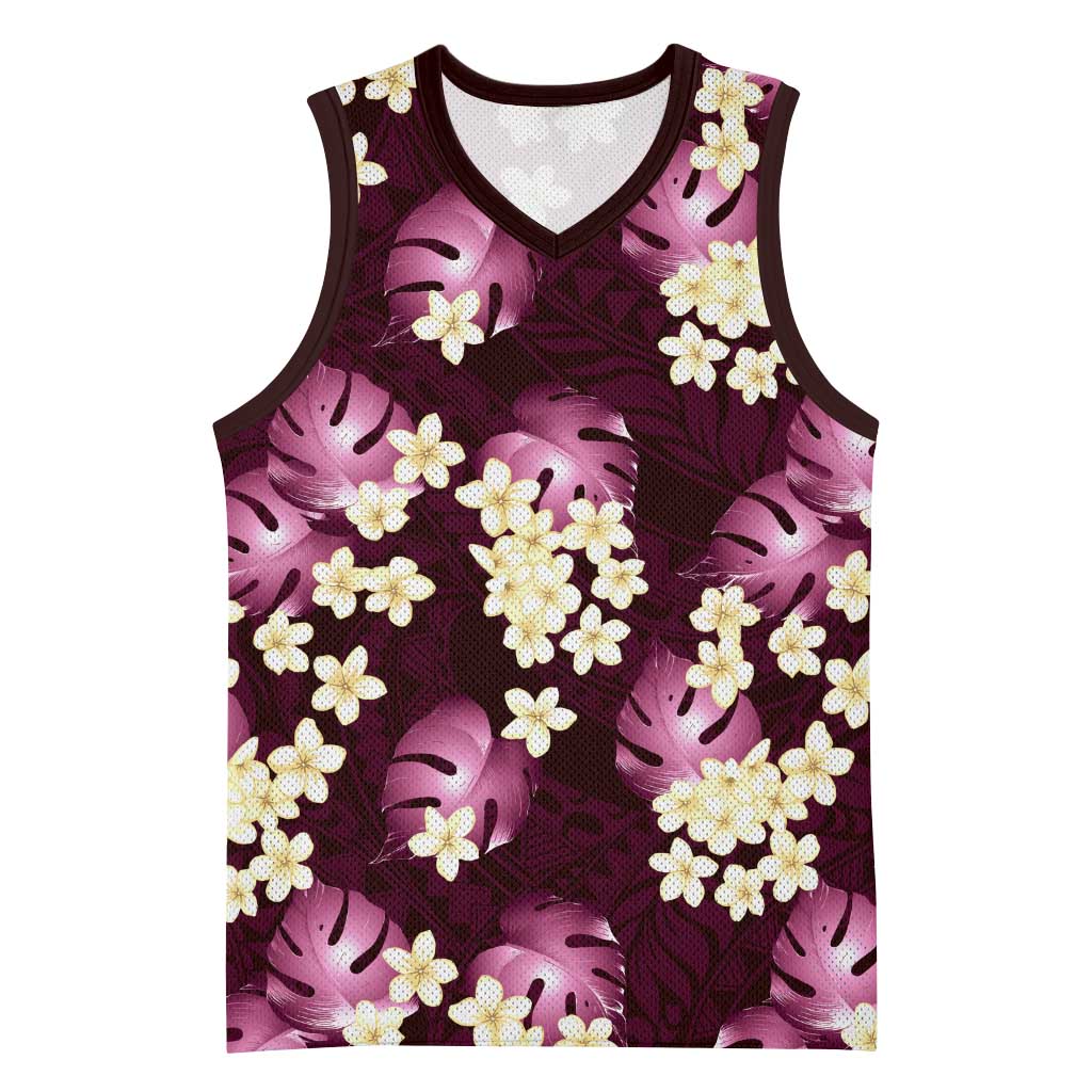 Pink Tropical Hawaii Basketball Jersey Seamless Monstera Plumeria Hawaiian Pattern LT14 Unisex Pink - Polynesian Pride