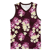 Pink Tropical Hawaii Basketball Jersey Seamless Monstera Plumeria Hawaiian Pattern LT14 Unisex Pink - Polynesian Pride