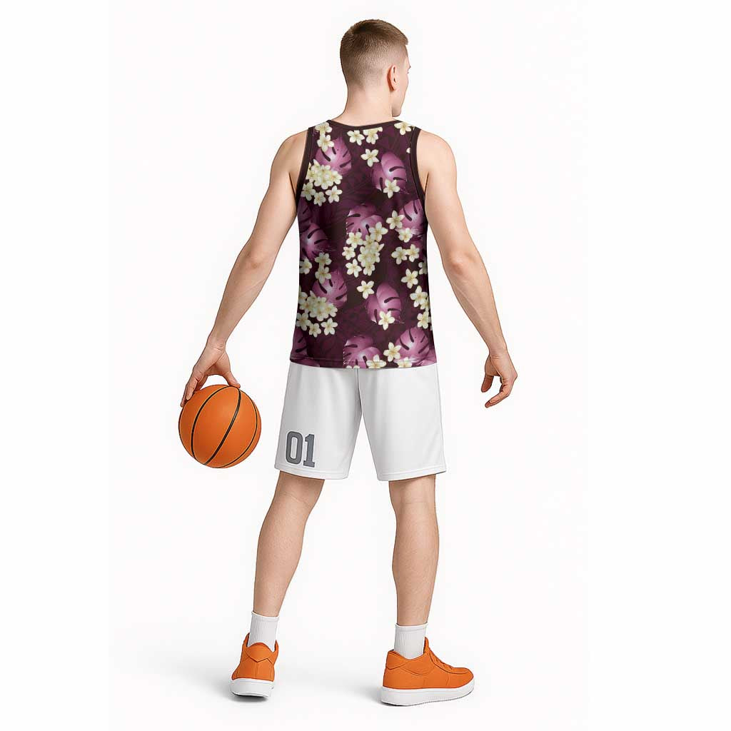 Pink Tropical Hawaii Basketball Jersey Seamless Monstera Plumeria Hawaiian Pattern LT14 - Polynesian Pride