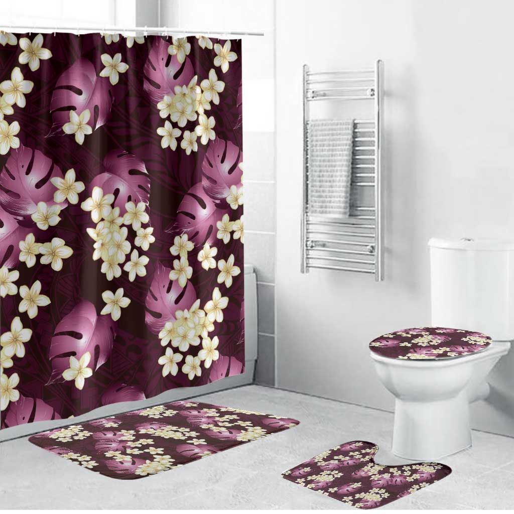 Pink Tropical Hawaii Bathroom Set Seamless Monstera Plumeria Hawaiian Pattern - Polynesian Pride