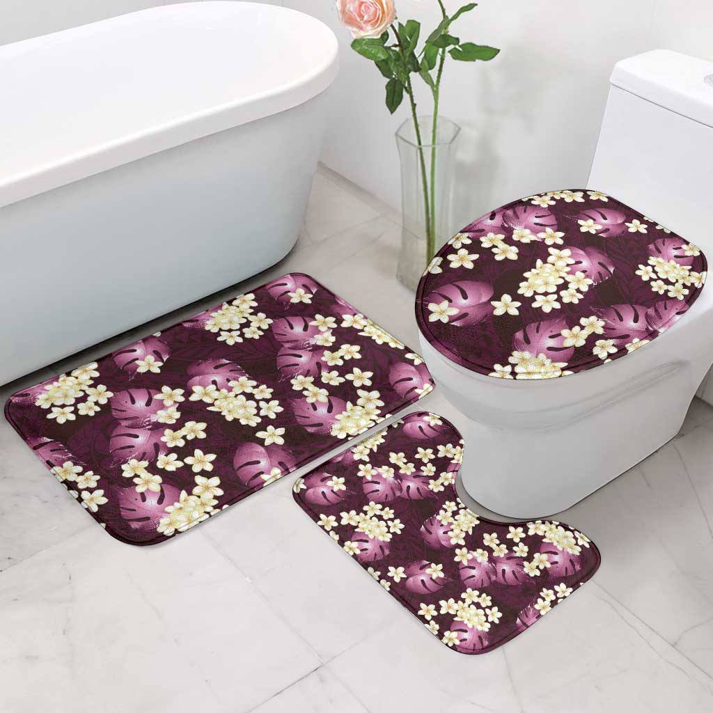 Pink Tropical Hawaii Bathroom Set Seamless Monstera Plumeria Hawaiian Pattern - Polynesian Pride