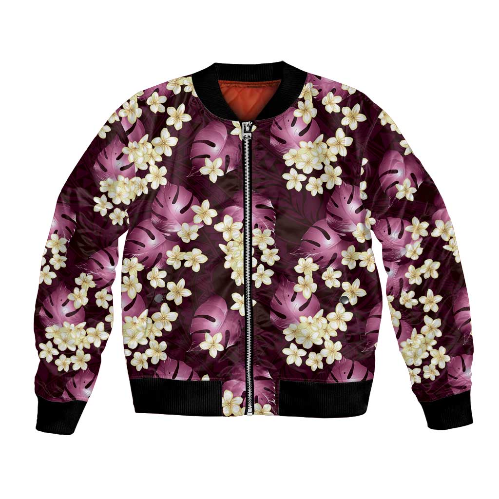Pink Tropical Hawaii Bomber Jacket Seamless Monstera Plumeria Hawaiian Pattern - Polynesian Pride