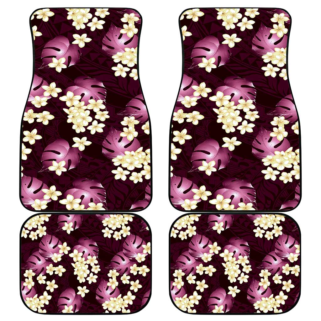 Pink Tropical Hawaii Car Mats Seamless Monstera Plumeria Hawaiian Pattern - Polynesian Pride
