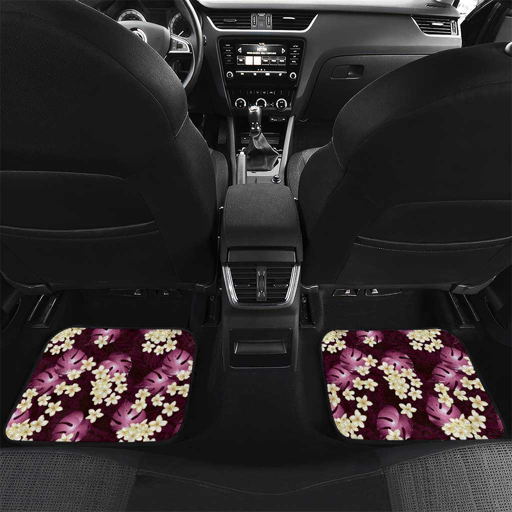 Pink Tropical Hawaii Car Mats Seamless Monstera Plumeria Hawaiian Pattern - Polynesian Pride