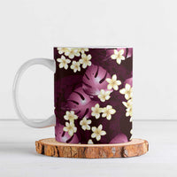 Pink Tropical Hawaii Ceramic Mug Seamless Monstera Plumeria Hawaiian Pattern - Polynesian Pride