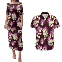 Pink Tropical Hawaii Couples Matching Puletasi and Hawaiian Shirt Seamless Monstera Plumeria Hawaiian Pattern - Polynesian Pride