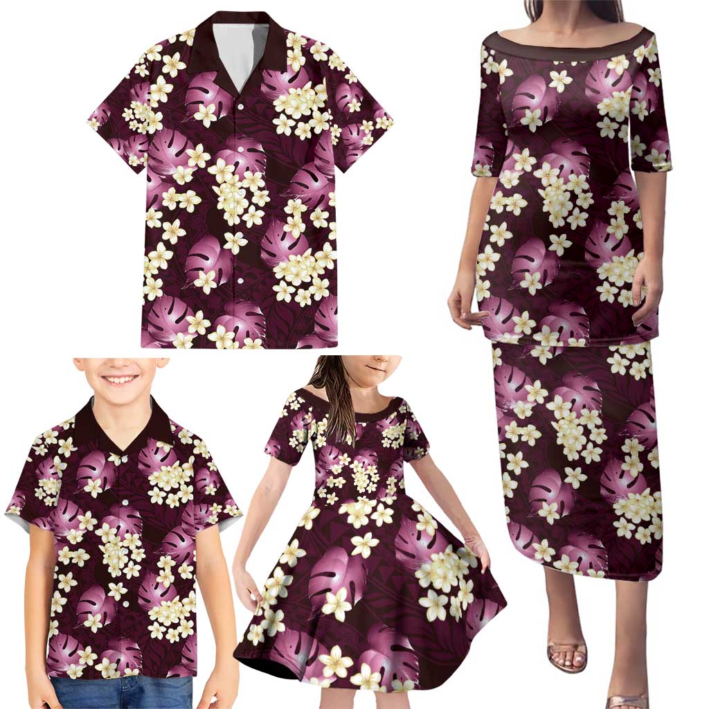 Pink Tropical Hawaii Family Matching Puletasi and Hawaiian Shirt Seamless Monstera Plumeria Hawaiian Pattern - Polynesian Pride