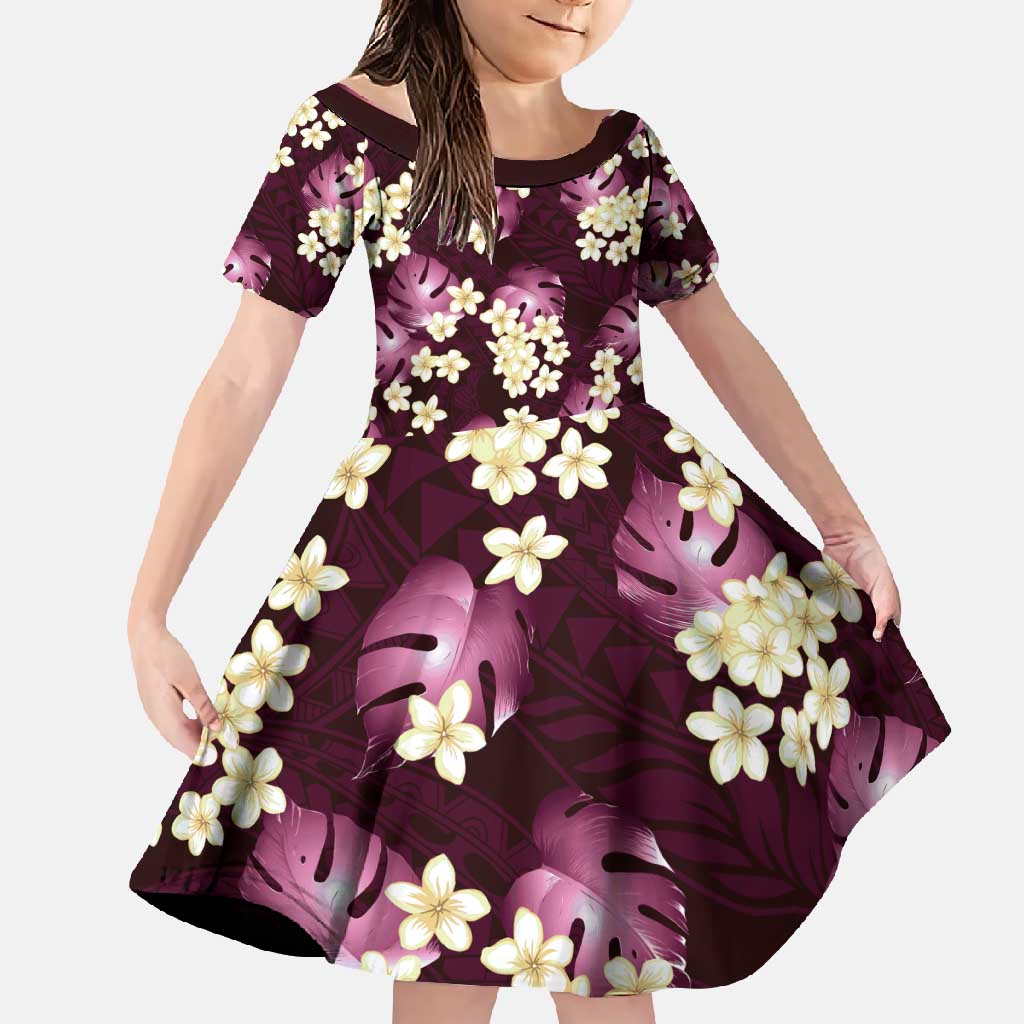 Pink Tropical Hawaii Family Matching Short Sleeve Bodycon Dress and Hawaiian Shirt Seamless Monstera Plumeria Hawaiian Pattern - Polynesian Pride