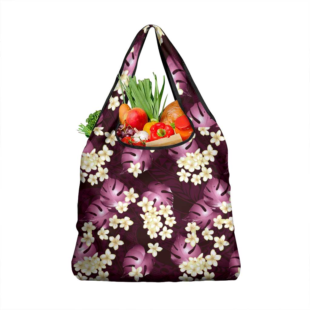 Pink Tropical Hawaii Grocery Bag Seamless Monstera Plumeria Hawaiian Pattern - Polynesian Pride