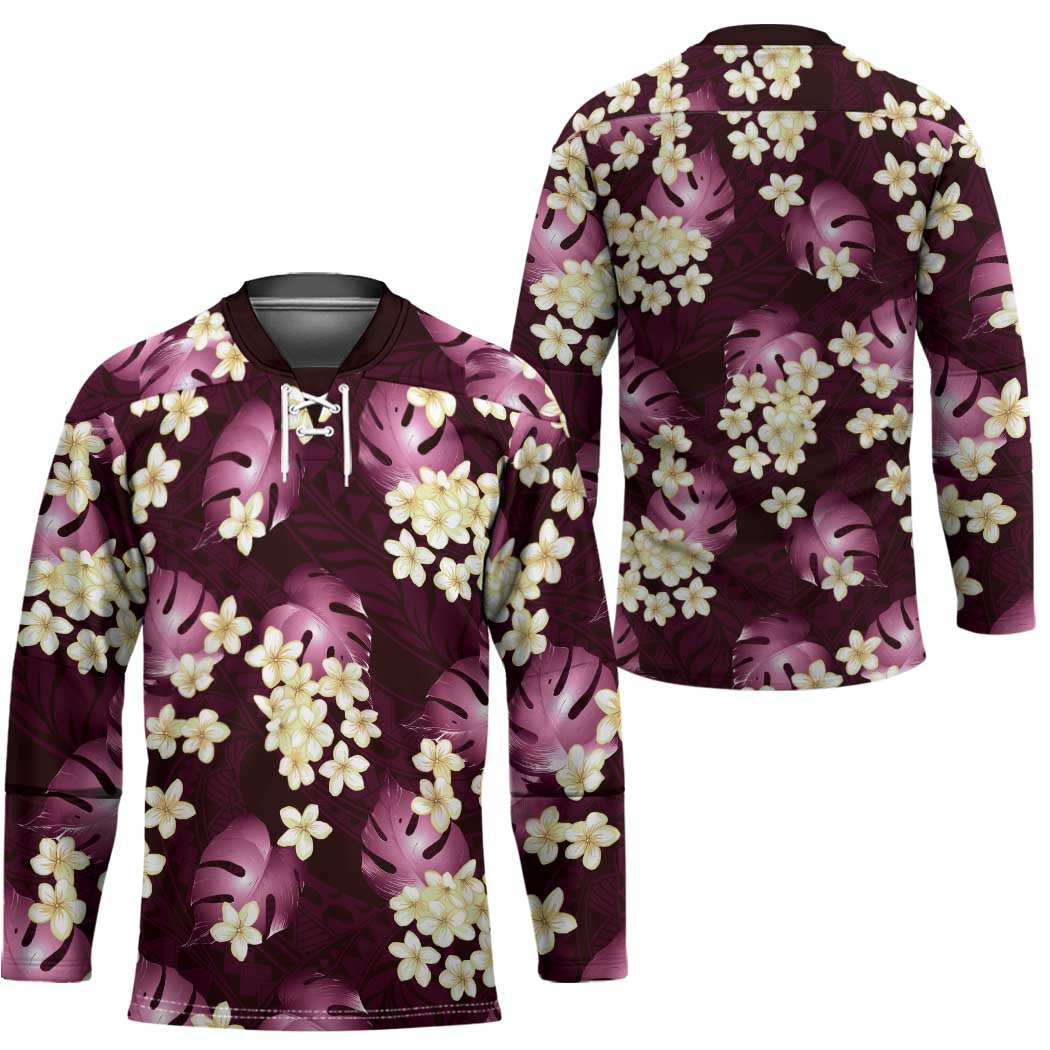 Pink Tropical Hawaii Hockey Jersey Seamless Monstera Plumeria Hawaiian Pattern - Polynesian Pride