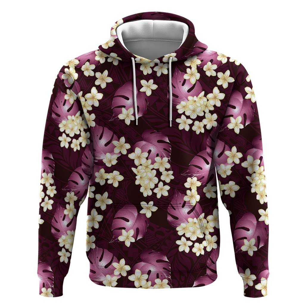 Pink Tropical Hawaii Hoodie Seamless Monstera Plumeria Hawaiian Pattern - Polynesian Pride