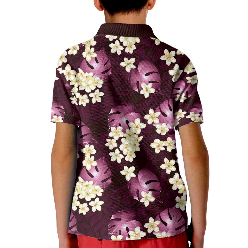 Pink Tropical Hawaii Kid Polo Shirt Seamless Monstera Plumeria Hawaiian Pattern - Polynesian Pride