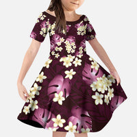 Pink Tropical Hawaii Kid Short Sleeve Dress Seamless Monstera Plumeria Hawaiian Pattern - Polynesian Pride