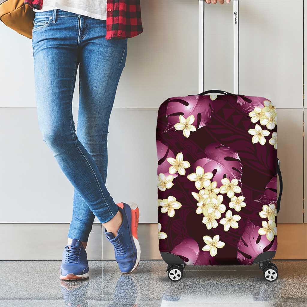 Pink Tropical Hawaii Luggage Cover Seamless Monstera Plumeria Hawaiian Pattern - Polynesian Pride