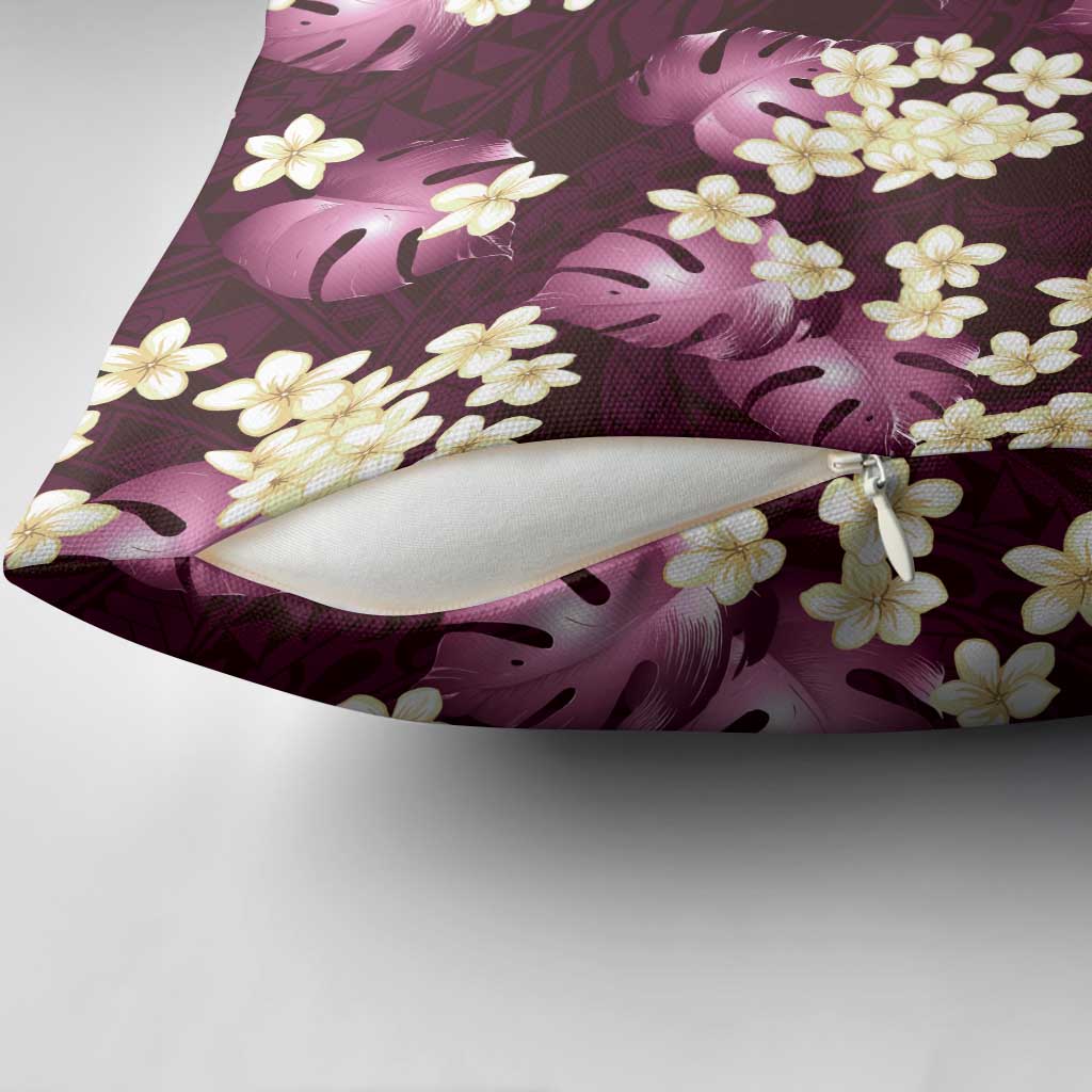 Pink Tropical Hawaii Pillow Cover Seamless Monstera Plumeria Hawaiian Pattern - Polynesian Pride