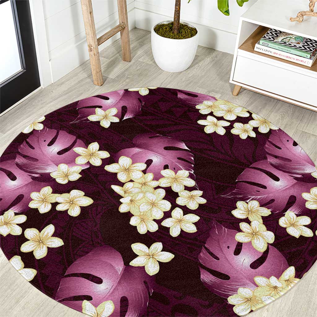 Pink Tropical Hawaii Round Carpet Seamless Monstera Plumeria Hawaiian Pattern - Polynesian Pride