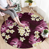 Pink Tropical Hawaii Round Carpet Seamless Monstera Plumeria Hawaiian Pattern - Polynesian Pride