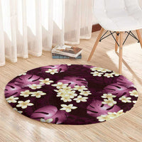 Pink Tropical Hawaii Round Carpet Seamless Monstera Plumeria Hawaiian Pattern - Polynesian Pride
