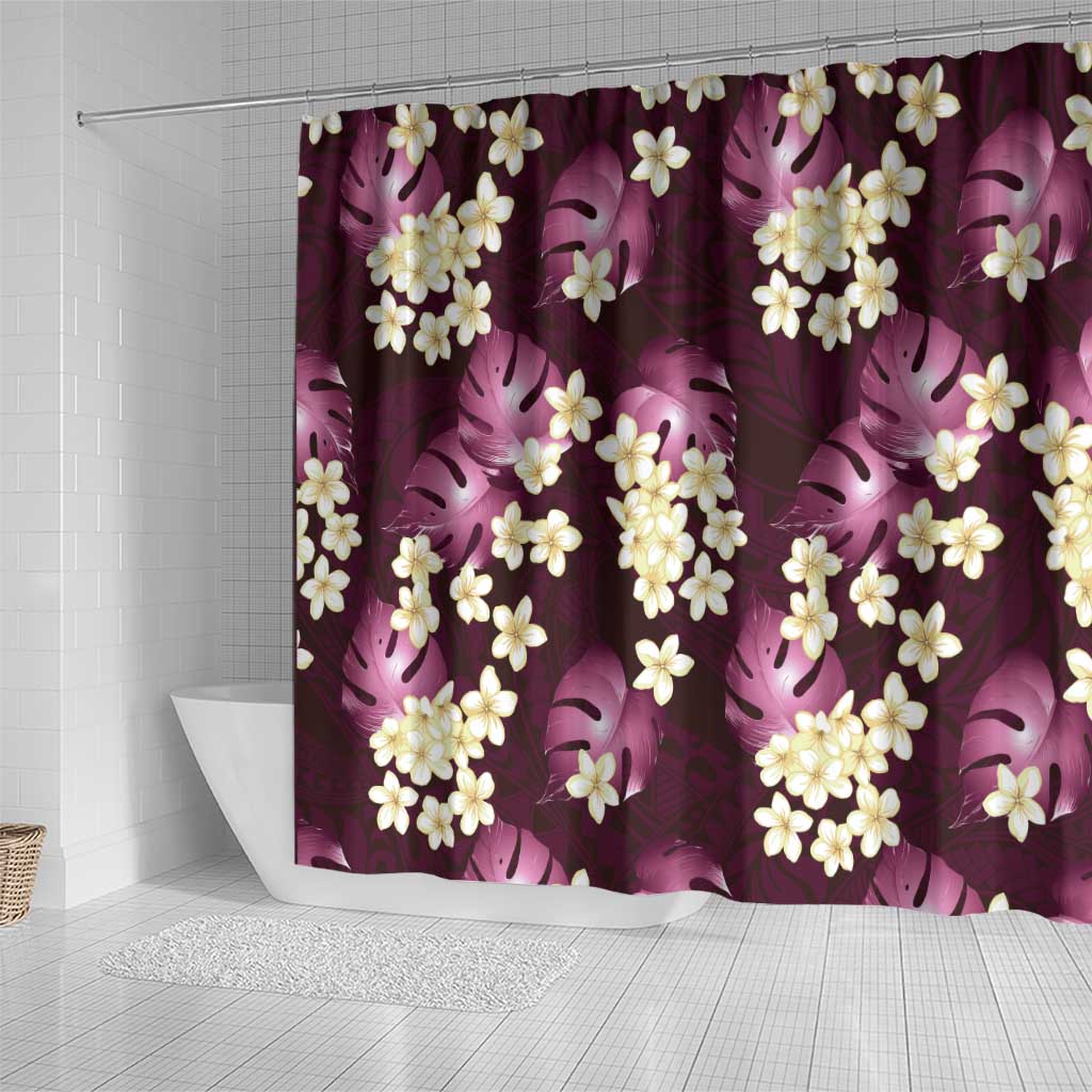 Pink Tropical Hawaii Shower Curtain Seamless Monstera Plumeria Hawaiian Pattern - Polynesian Pride