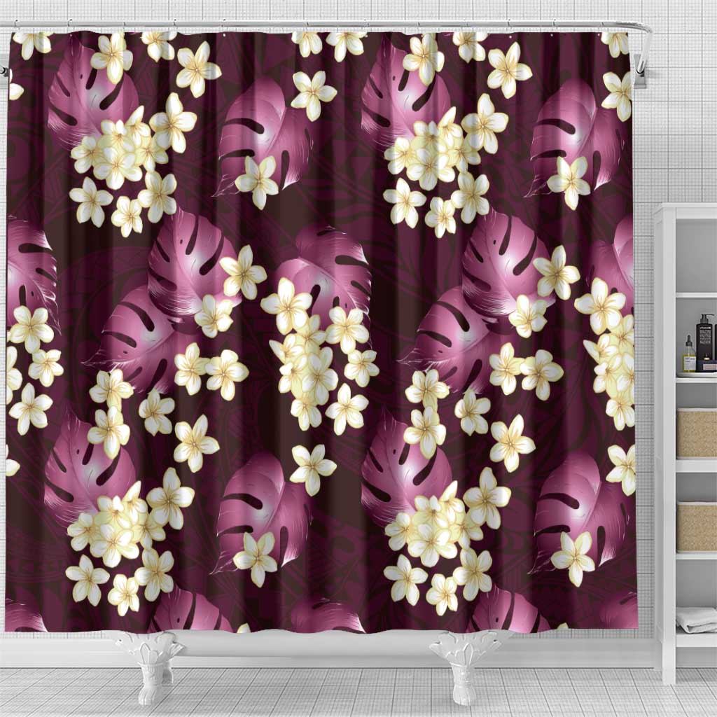 Pink Tropical Hawaii Shower Curtain Seamless Monstera Plumeria Hawaiian Pattern - Polynesian Pride