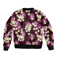 Pink Tropical Hawaii Sleeve Zip Bomber Jacket Seamless Monstera Plumeria Hawaiian Pattern - Polynesian Pride
