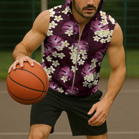 Pink Tropical Hawaii Sleeveless Zip Hoodie Seamless Monstera Plumeria Hawaiian Pattern - Polynesian Pride