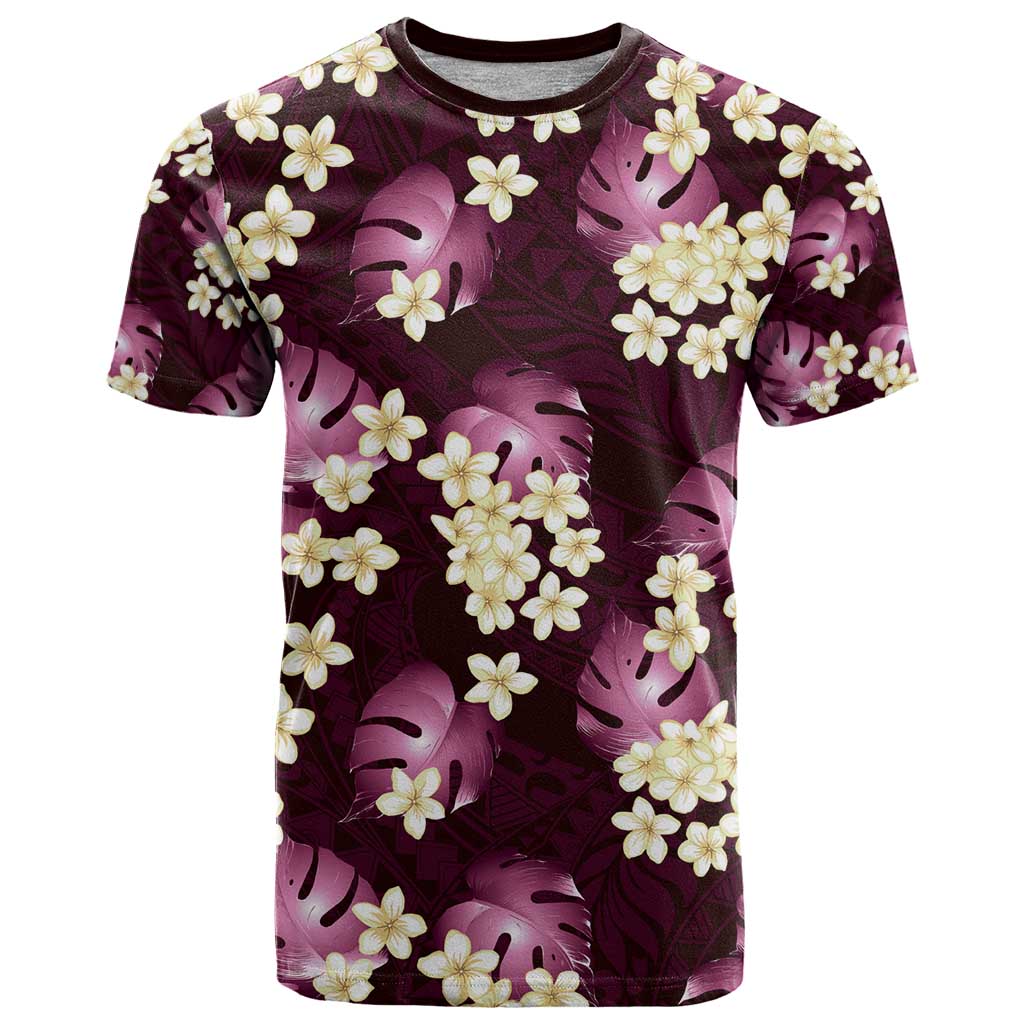 Pink Tropical Hawaii T Shirt Seamless Monstera Plumeria Hawaiian Pattern - Polynesian Pride