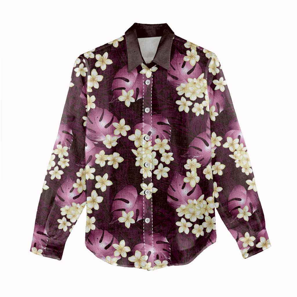 Pink Tropical Hawaii Women Casual Shirt Seamless Monstera Plumeria Hawaiian Pattern - Polynesian Pride