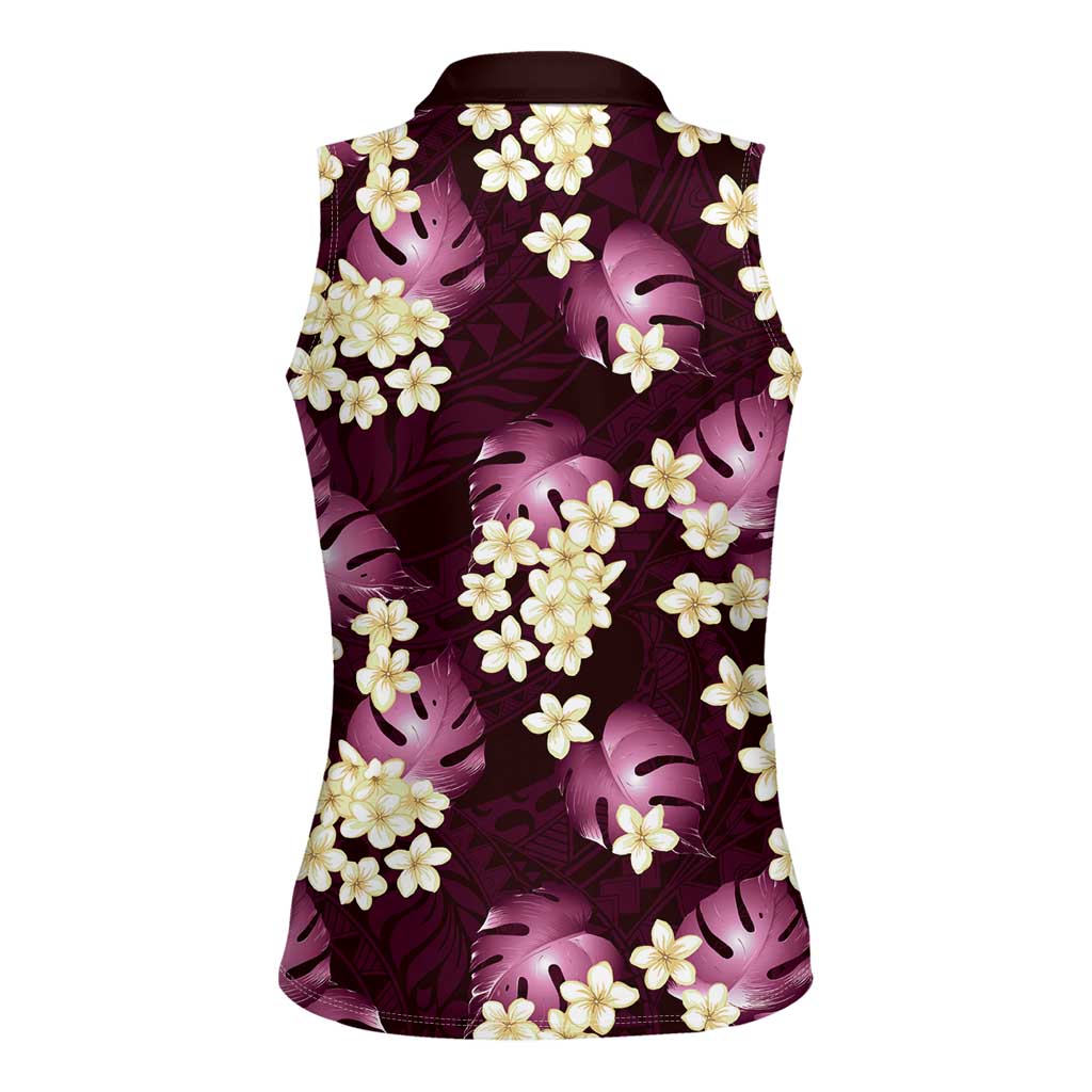 Pink Tropical Hawaii Women Sleeveless Polo Shirt Seamless Monstera Plumeria Hawaiian Pattern - Polynesian Pride