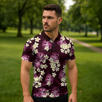 Pink Tropical Hawaii Zipper Polo Shirt Seamless Monstera Plumeria Hawaiian Pattern - Polynesian Pride