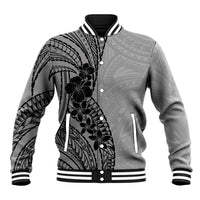Black Gray Polynesia Tropical Flowers Baseball Jacket LT14 Unisex Gray - Polynesian Pride