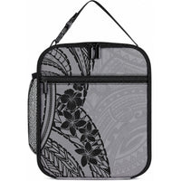 Black Gray Polynesia Tropical Flowers Lunch Bag LT14 10.2 × 8.3 × 4.3 inch Gray - Polynesian Pride