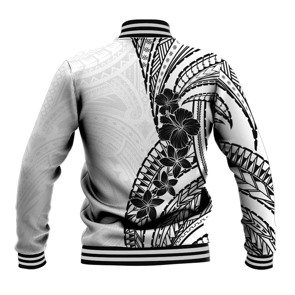 Black White Polynesia Tropical Flowers Baseball Jacket LT14 - Polynesian Pride