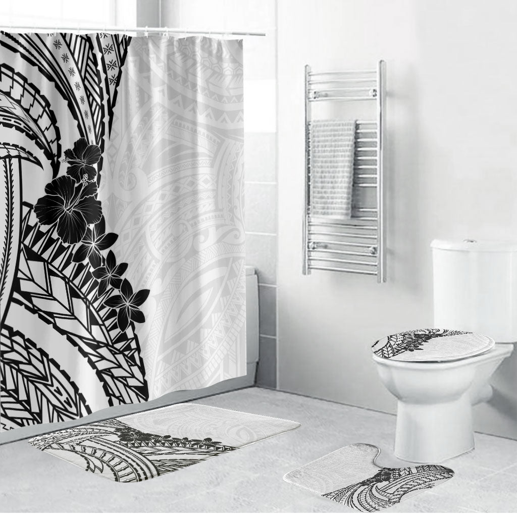 Black White Polynesia Tropical Flowers Bathroom Set LT14 Bathroom Set (4 pcs) White - Polynesian Pride
