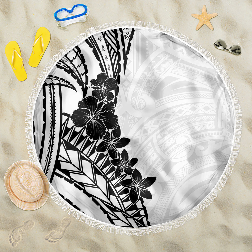 Black White Polynesia Tropical Flowers Beach Blanket LT14 One Size 150cm White - Polynesian Pride
