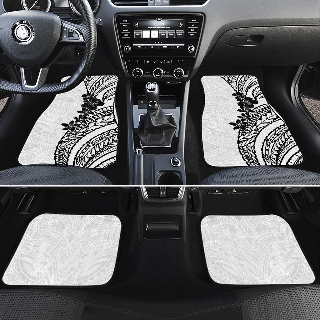 Black White Polynesia Tropical Flowers Car Mats LT14 Set 4pcs White - Polynesian Pride