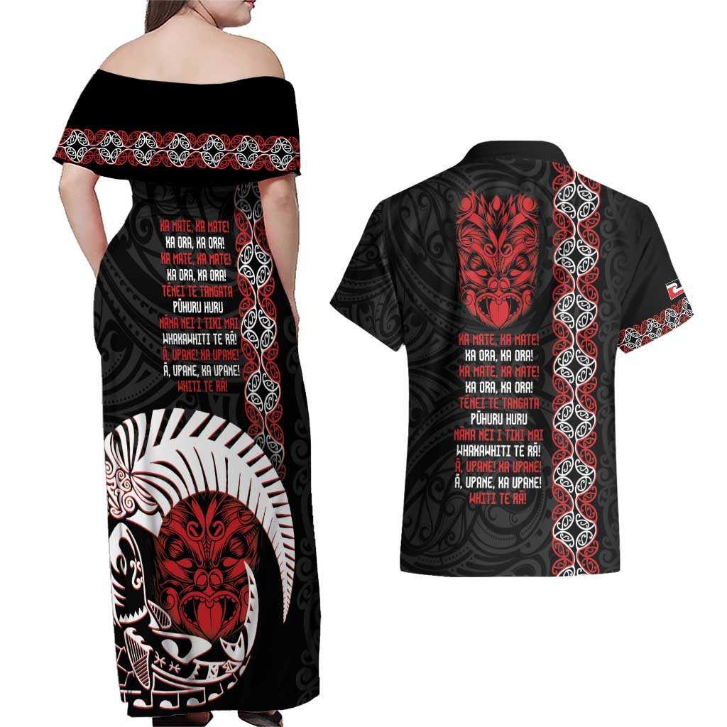 Aotearoa Toitu Te Tiriti Couples Matching Off Shoulder Maxi Dress and Hawaiian Shirt Honour The Treaty Maori Haka