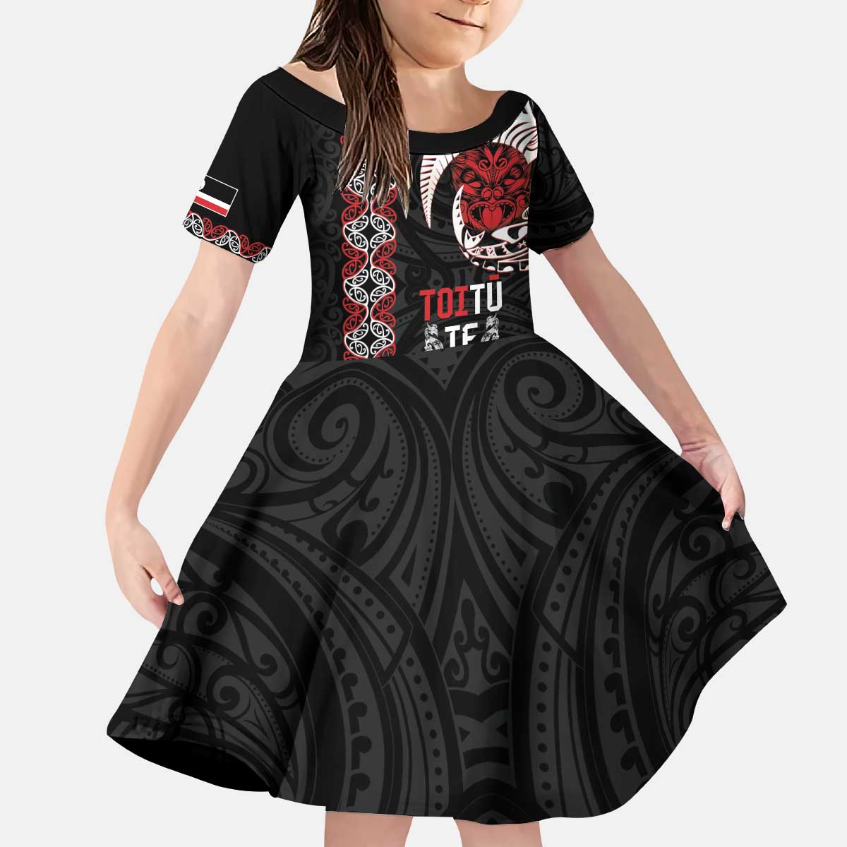 Aotearoa Toitu Te Tiriti Kid Short Sleeve Dress Honour The Treaty Maori Haka LT14 KID Black - Polynesian Pride