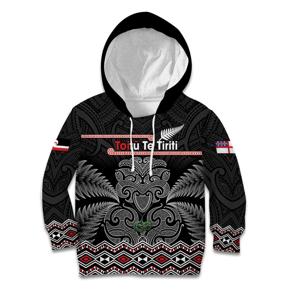 Aotearoa Toitu Te Tiriti Kid Hoodie Stand Together! Stand Stronger! - NZ Tiki LT14 Hoodie Black - Polynesian Pride