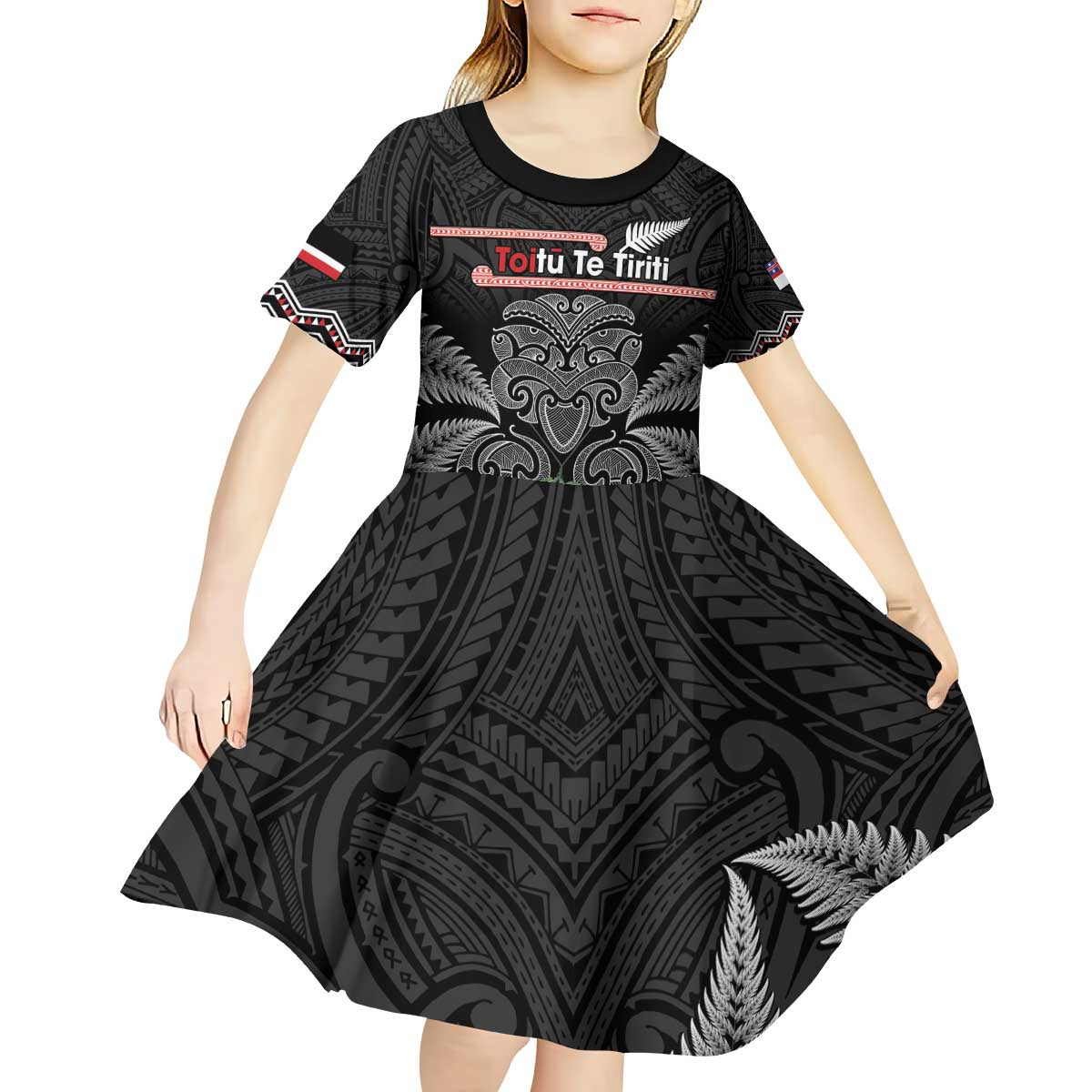 Aotearoa Toitu Te Tiriti Kid Short Sleeve Dress Stand Together! Stand Stronger! - NZ Tiki LT14 - Polynesian Pride