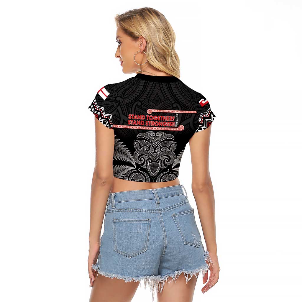 Aotearoa Toitu Te Tiriti Raglan Cropped T Shirt Stand Together! Stand Stronger! - NZ Tiki
