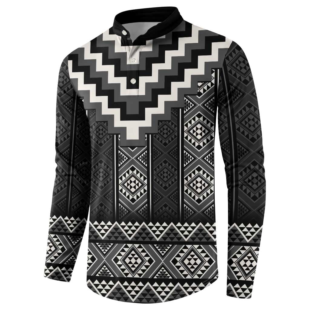 Black Taniko Aotearoa Button Sweatshirt Niho Taniwha Mix Poutama LT14