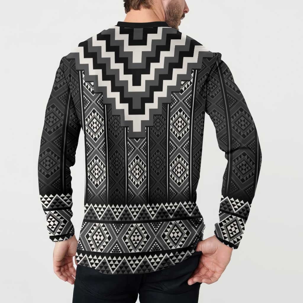 Black Taniko Aotearoa Button Sweatshirt Niho Taniwha Mix Poutama LT14