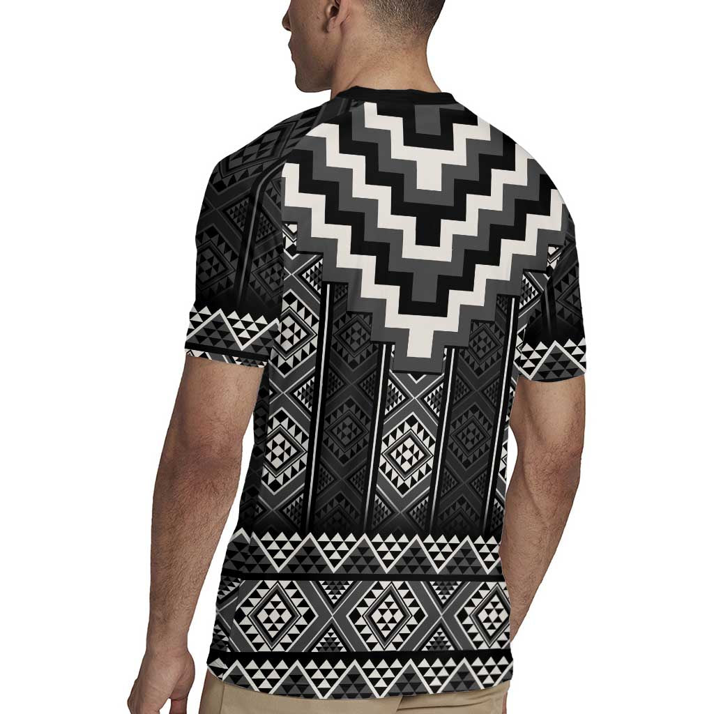 Black Taniko Aotearoa Rugby Jersey Niho Taniwha Mix Poutama LT14