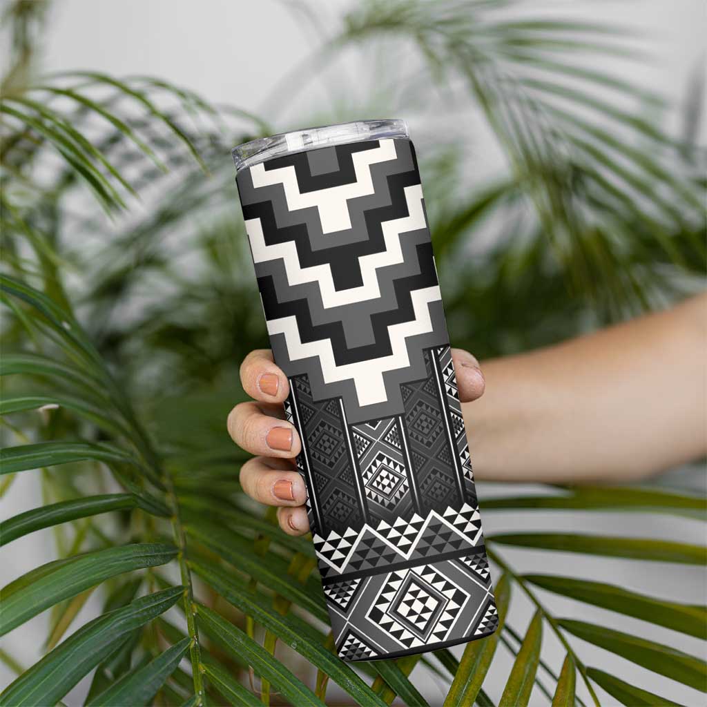 Black Taniko Aotearoa Skinny Tumbler Niho Taniwha Mix Poutama LT14